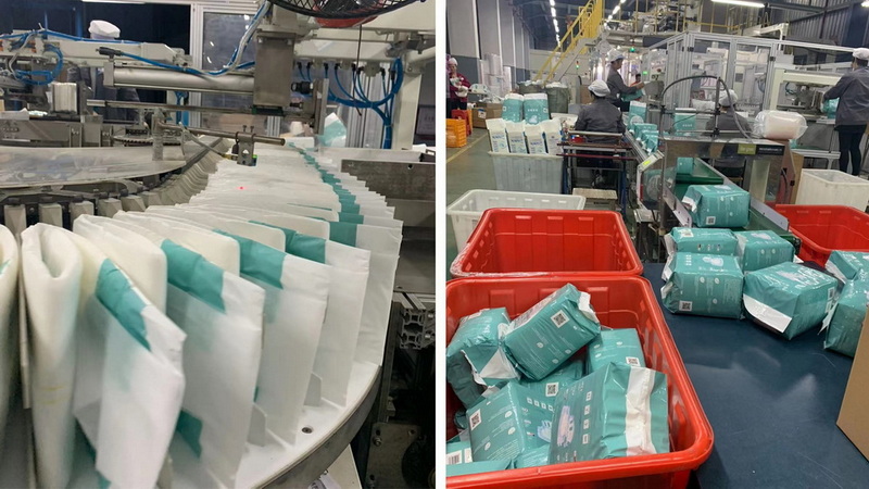 Máquina de fraldas geriátricas para produção em massa para a nova marca dos clientes.